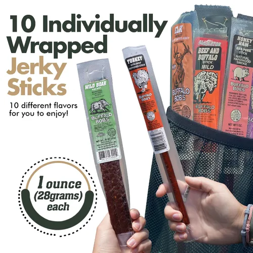 Miniatura 3 de Buffalo Bob's Wild Game Jerky (paquete de 10) Paquete de regalo de muestra de carne exótica premium Incluye búfalo, alce, venado, avestruz