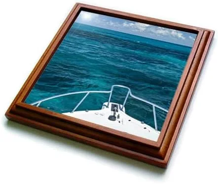 Salvamanteles 8x8 con baldosas cerámicas de 6x6 - Barco en Matanilla Reef, Blue Ocean Waters of The Abacos, Bahamas. Barcos