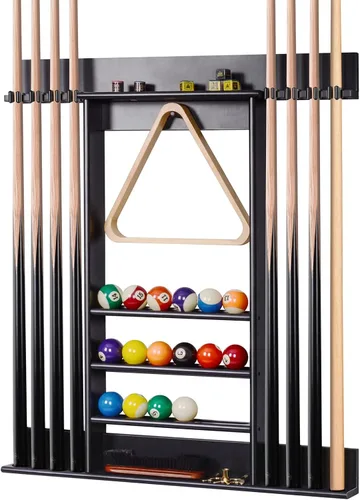 XCSOURCE Soporte para tacos de billar solamente, soporte para palos de piscina, soporte de pared, juego de 6 tacos de billar + bola, soporte de