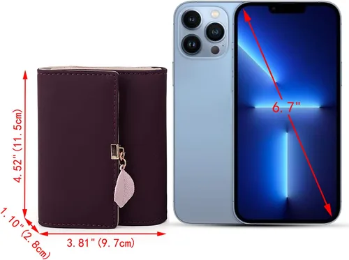 Miniatura 6 de UTO - Cartera pequeña RFID de piel sintética con dije de hoja, cierre de cremallera y tarjetero.