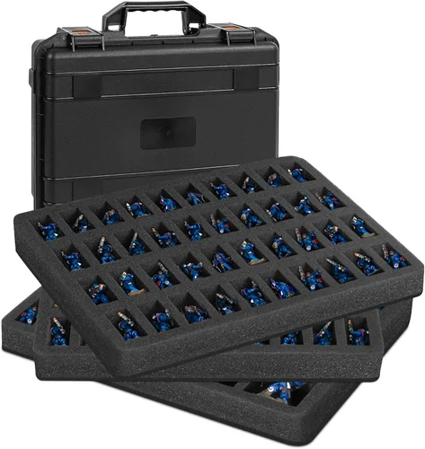TORIBIO Estuche de almacenamiento en miniatura con carcasa dura, Estuche de transporte de miniaturas con 108 ranuras, Estuche resistente para