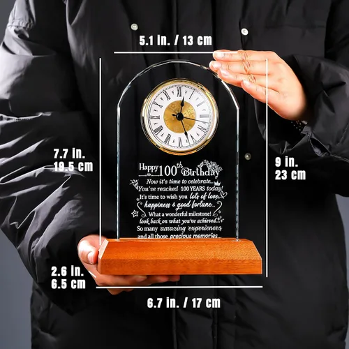 Miniatura 6 de Ornalrist Reloj de cuarzo de cristal de feliz cumpleaños número 100 para hombres y mujeres, regalo de cumpleaños de 100 años para padres, abuela
