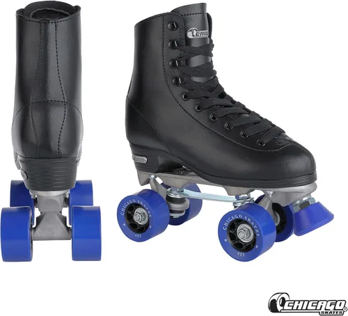 Miniatura 2 de Chicago Skates Patines clásicos cuádruples para mujeres y hombres, duraderos y de alto rendimiento, botas altas ajustables para derby de ruedas Negro
