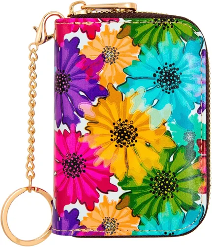 Miniatura 13 de Soporte para tarjetas de crédito, cartera con bloqueo RFID para mujer, pequeña cartera delgada de cuero con llavero con cremallera, funda