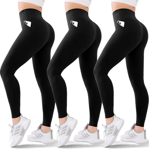 Blisset Paquete de 3 leggings de cintura alta para mujer, pantalones deportivos suaves con control de abdomen para correr, yoga, entrenamiento,