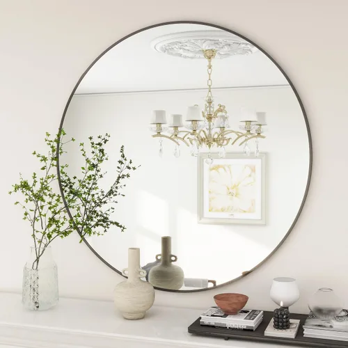 Miniatura 5 de BEAUTYPEAK Espejo redondo de 20 pulgadas, espejo circular con marco de metal, montado en la pared para entrada, baño, tocador, sala de estar, negro