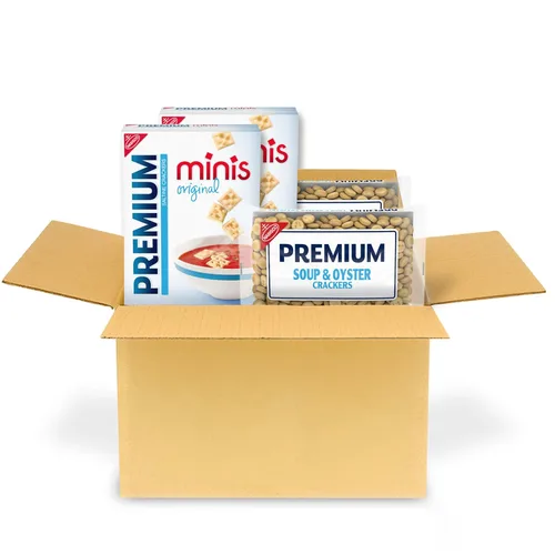 Premium Paquete variado de galletas saladas, 2 mini y 2 galletas de sopa y ostras, aperitivos para el almuerzo, aperitivos a granel, 4 paquetes