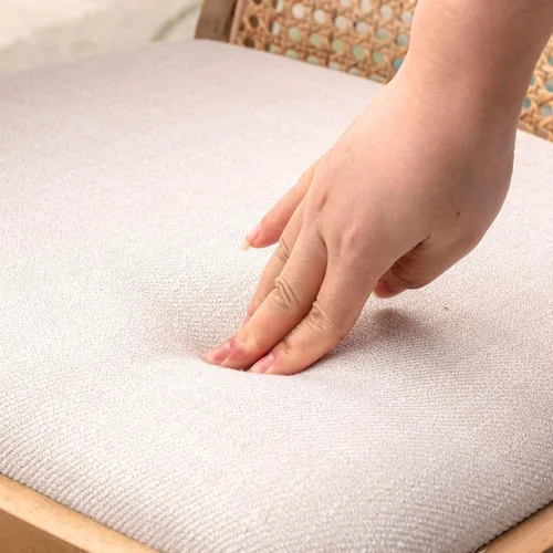 Miniatura 6 de LukeAlon Juego de 2 sillas de comedor de lino, sillas laterales de caña tejida natural con patas de madera maciza, sillas de comedor de mediados