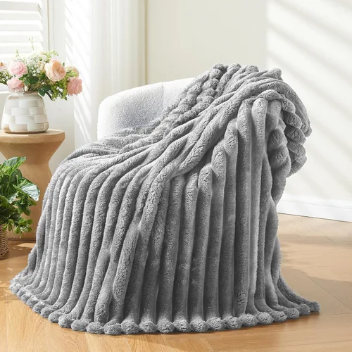 Miniatura 92 de NEWCOSPLAY Manta de Tiro Súper Suave Aqua Franela Sedosa Premium Forro Polar Jacquard Acanalado 3D Ligero Manta de Cama Uso en Todas las Estaciones