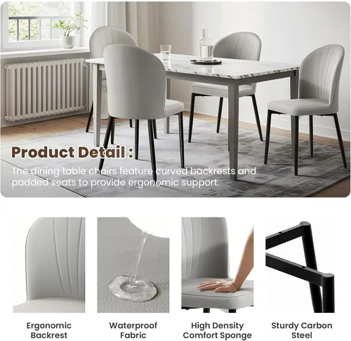 Miniatura 3 de Lamberia Juego de 2/4 sillas de comedor tapizadas resistentes a los arañazos con asiento acolchado grueso y patas de acero, sillas modernas
