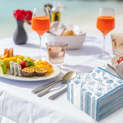 Miniatura 5 de AnyDesign Paquete de 100 servilletas de almuerzo de concha de mar, conchas de océano azul, conchas de playa, servilletas de papel desechables