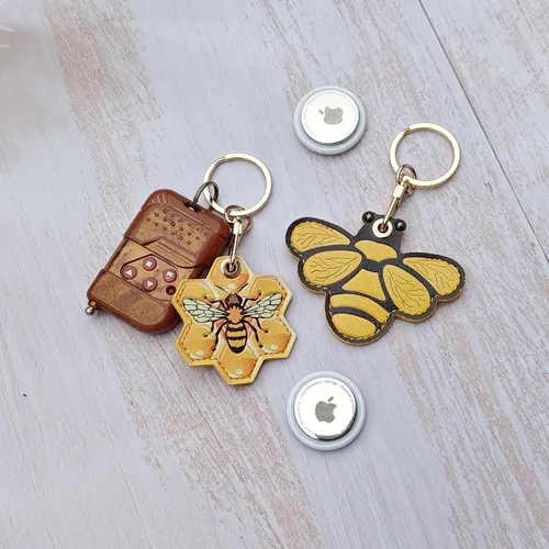 Miniatura 3 de CATCH ON Paquete de 2 fundas de cuero para Airtag para llavero, bonitos accesorios Kawaii adecuados para Airtag