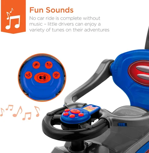 Miniatura 5 de Best Choice Products Carro de empuje y pedal 3 en 1 para niños, carro de juguete para niños pequeños con mango, bocina y música - Azul