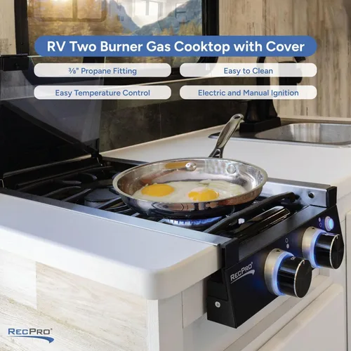 Miniatura 3 de RecPro - Estufa de gas integrada para RV 2 quemadores o 3 quemadores Estufa de cocina para RV Quemadores de 6,500 y 8,000 BTU Funda incluida