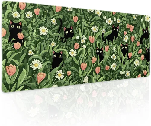 Miniatura 27 de Alfombrilla de mouse para juegos XL japonesa en negro y rojo con arte de peces koi, textura dorada, anime, borde cosido, base de goma antideslizante
