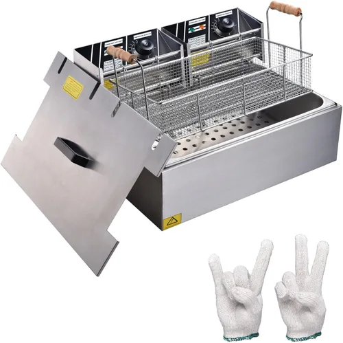 Miniatura 2 de Ampersand Shops - Freidora eléctrica comercial de 20 litros con cabezales eléctricos duales para papas fritas, maíz, perros, pollo frito, calidad