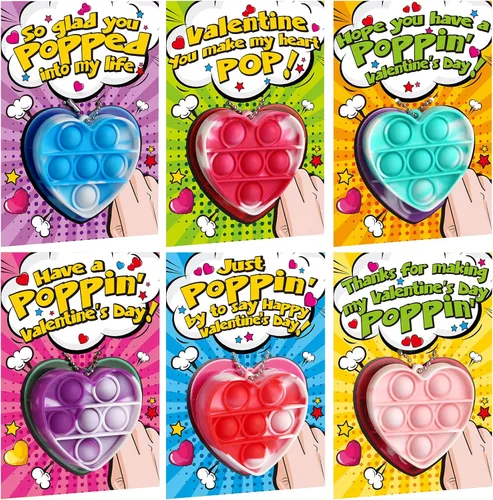 SURCVIO Regalos para el día de San Valentín para niños, paquete de 24 unidades Pop Fidget en forma de corazón, mini burbujas de empuje, sensorial,