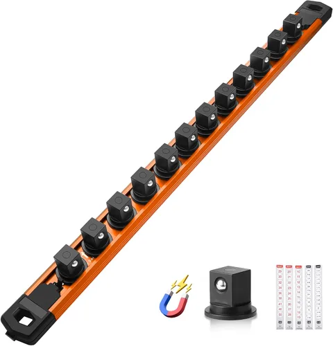 Miniatura 43 de Reniteco Juego de organizador de enchufes magnéticos, 3 piezas de 1/2 pulgada 3/8 pulgadas 1/4 pulgadas de aleación de aluminio con 40 clips Negro