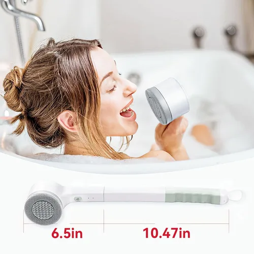 Miniatura 2 de Cepillo de ducha eléctrico con mango largo, cepillo de ducha recargable inalámbrico para limpieza de espalda y exfoliación, IPX7, resistente al