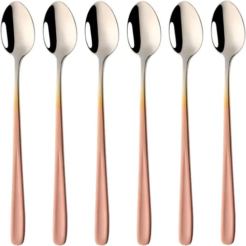 Miniatura 7 de Buyer Star Cucharas de té helado de mango largo, juegos de cucharas de café resistentes de 8 pulgadas 18/10 para mezclar, mezclar cócteles, té, Oro