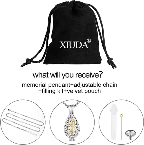 Miniatura 7 de XIUDA Collar de urna personalizado para cenizas humanas, collar de cenizas de flor de loto con mini urna de recuerdo, joyería de cremación