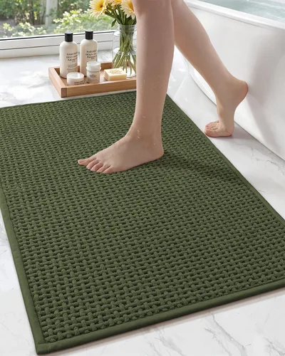 Miniatura 10 de Color&Geometry Tapete de baño con parte trasera de goma de 24 x 16 pulgadas, antideslizante, lavable a máquina, alfombra bohemia de felpilla suave