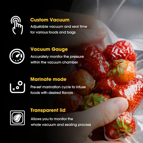 Miniatura 4 de Sellador al vacío de cámara de 10 pulgadas con bomba de aceite, resistente, ideal para alimentos húmedos, líquidos, polvos y Sous Vide, funciona