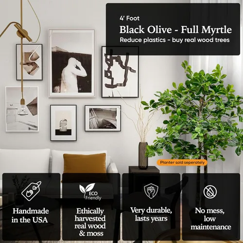 Miniatura 3 de Cypress & Alabaster Árbol artificial de hoja de olivo negro italiano hecho a mano de 4 pies con troncos de madera real de origen ético