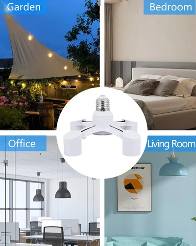 Miniatura 4 de Divisor de enchufe de bombilla, 4 en 1 E26/E27 adaptador de enchufe de bombilla múltiple, convertidor divisor de enchufe de luz para LED, bombillas