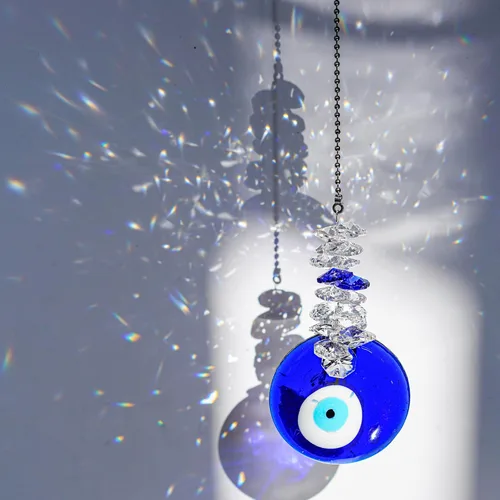 Miniatura 3 de Adorno colgante de ojo maligno azul de 4.5 pulgadas con cuentas de cristal - Amuleto de buena suerte, decoración para el hogar, oficina, coche