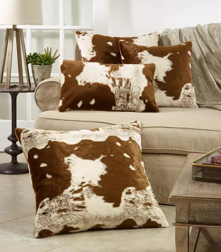 Miniatura 3 de SARO LIFESTYLE Almohada de piel sintética con diseño de piel vaca, solo funda