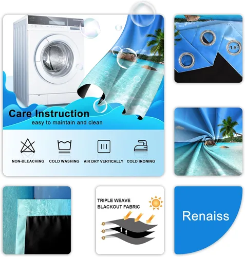 Miniatura 8 de Renaiss Cortinas de ventana con diseño de cerezo Fuji, tratamiento de ventana de cielo azul, flores rosas, cortinas opacas de privacidad para hombre