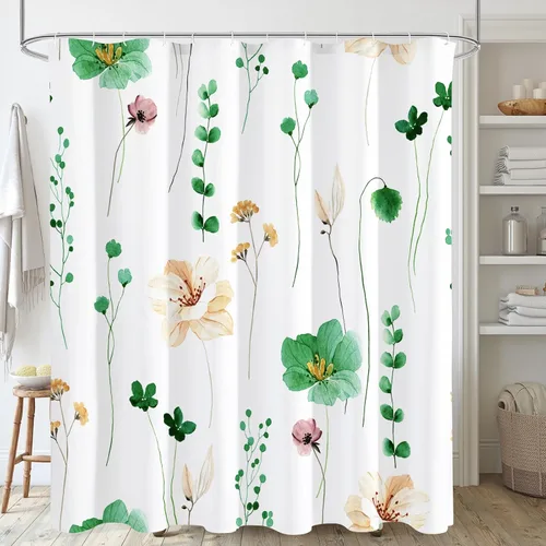 Miniatura 19 de Gibelle Cortina de ducha con estampado floral de acuarela, cortina de ducha retro naranja azul marino para baño, juego de cortina de ducha moderna