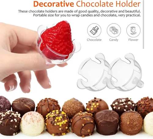Miniatura 2 de Beavorty 60 piezas de soporte de chocolate transparente para taza de caramelo, base de ramo de chocolate, bandeja de chocolate redonda de plástico