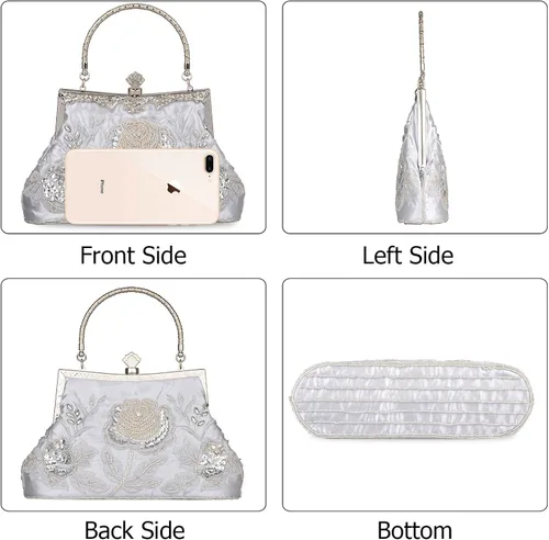 Miniatura 3 de BAGLAMOR Bolso de noche con lentejuelas de estilo vintage para mujer (plata)