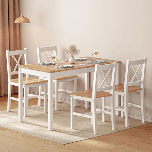 Miniatura 9 de SogesPower Juego de mesa de comedor para 4, juego de mesa de comedor de madera de 5 piezas con 4 sillas para cocina, comedor, restaurante, espacio