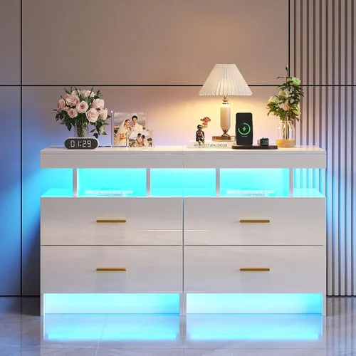 Miniatura 11 de HNEBC Mesita de noche LED, mesita de noche negra con estación de carga, USB + tipo C + carga inalámbrica, mesita de noche inteligente con sensor