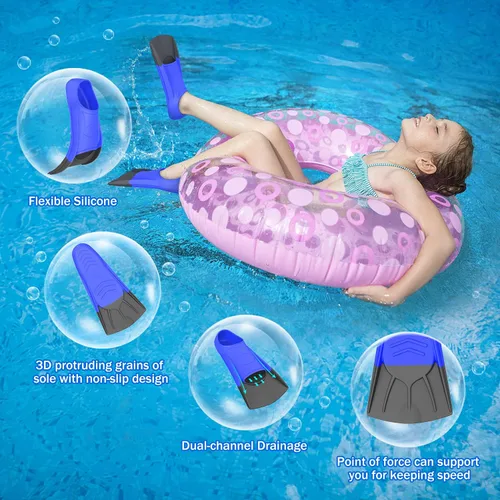 Miniatura 5 de Gintenco Aletas de Natación, Aletas de Natación para Niños para Natación de Vueltas, Aletas de Tamaño de Viaje con Bolsa de Malla, Aletas de Azul