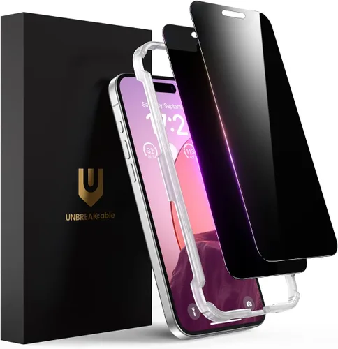 Miniatura 16 de UNBREAKcable Protector de pantalla de privacidad para iPhone 17 Pro, cobertura completa, vidrio templado inastillable, antiespía de 28°, dureza 9H