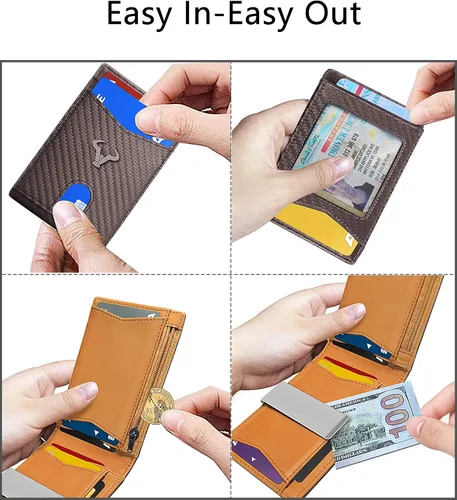 Miniatura 6 de Cartera Bulliant fina para hombre, cartera de piel para hombre con bolsillo delantero para tarjetas, 7 x 10 x 27cm (3" x 4.3"), 11 tarjetas+clip
