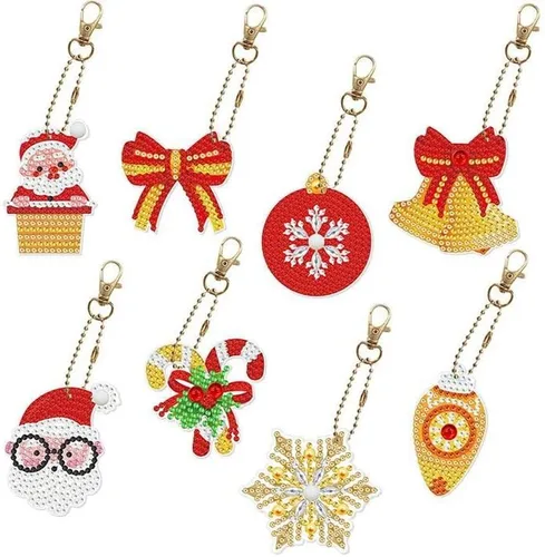 Miniatura 6 de Llavero de pintura de doble cara con diamantes 5D, llavero de pintura de diamantes de imitación para cartera, llaveros, correas de teléfono, bolsa