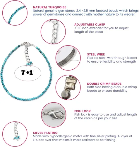 Miniatura 63 de Gempires - Pulseras de cuentas de piedras preciosas hechas a mano, ligeras, de cristal, para uso diario, hipoalergénicas, de 8 pulgadas, chapadas