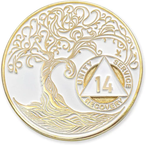 Miniatura 180 de 20 Year Sobriety Mint Twisted Tree of Life - Medallón de recuperación AA chapado en oro, fichas y fichas, color negro