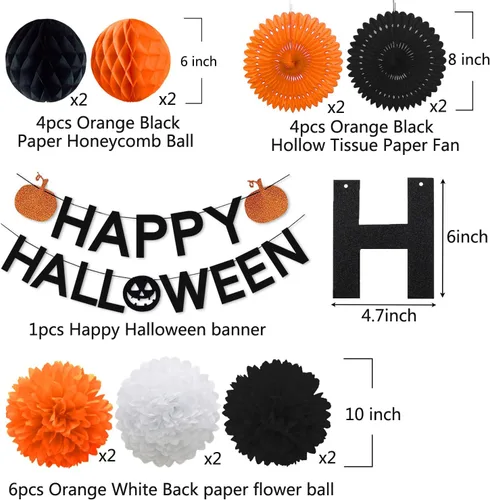 Miniatura 2 de Decoraciones de fiesta de Halloween, pancarta de calabaza naranja con purpurina negra todo en uno para fiesta temática de Halloween, kit