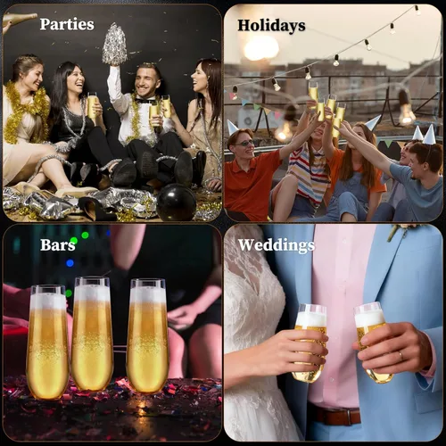 Miniatura 7 de Guanqiao Paquete de 12 copas de champán de plástico sin pie, 266 ml, vasos de plástico transparentes desechables, vasos de mimosa irrompibles