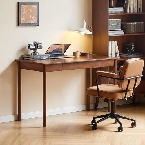 Miniatura 8 de Escritorio de madera maciza con acabado de nogal, escritorio pequeño para oficina en casa, escritorio de computadora para espacios pequeños