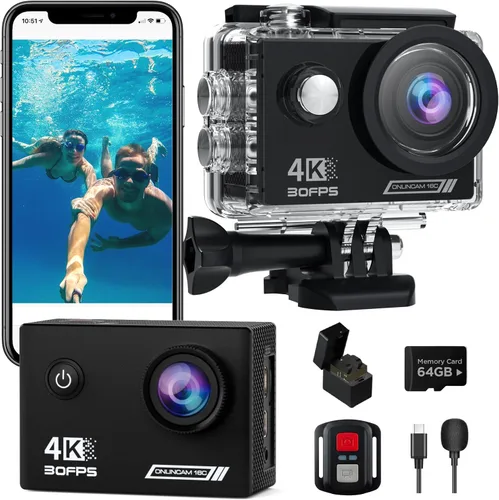 Cámara de acción 4K30fps con tarjeta SD de 64G, cámara HD impermeable de 131 pies, cámaras submarinas de 20 MP, cámara WiFi de pregrabación de 20