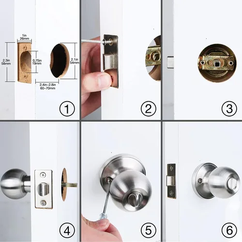 Miniatura 7 de GSCZ - Pomo de puerta con llave para cerraduras de puerta de dormitorio con llaves, perilla de puerta de acero inoxidable con cerradura y llave