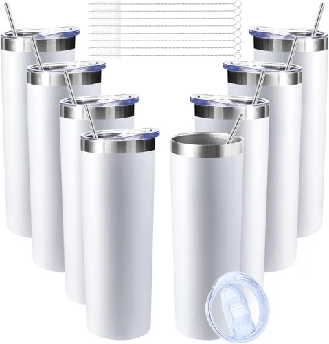 Miniatura 15 de Vaso delgado de 20 onzas con tapa y pajita, vaso de acero inoxidable aislado al vacío, taza de café de doble pared a prueba de fugas, vaso térmico
