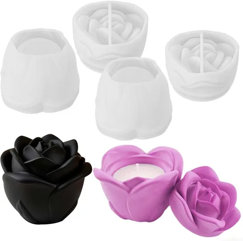 Miniatura 12 de Moldes de resina para frascos, moldes de tarro de corazón con tapa, molde de silicona de flor de rosa de amor para fundición de resina epoxi, caja